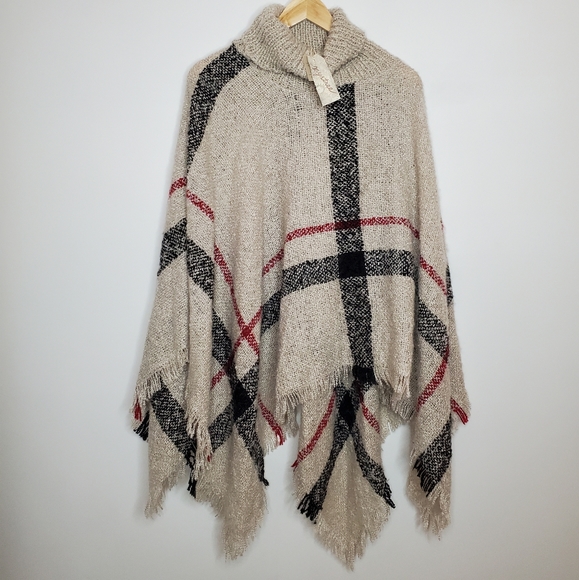Mystee plaid poncho One Size - Picture 2 of 2